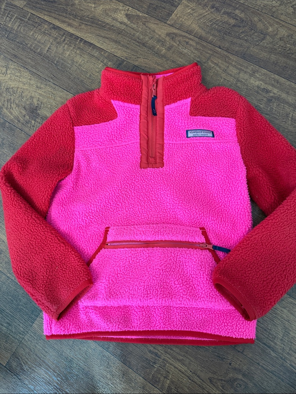 Vineyard Vines Hot Pink and Red Sherpa Half-Zip Pullover